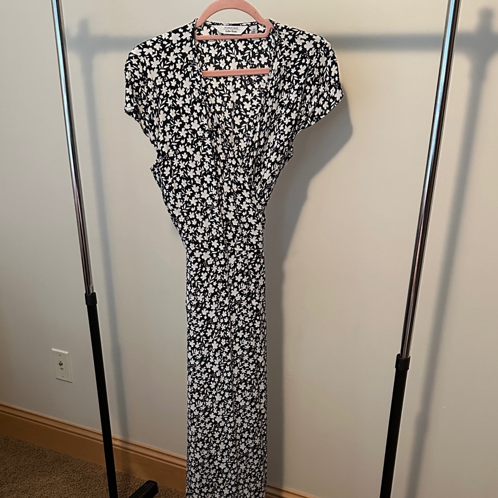Floral Black and White Wrap Dress